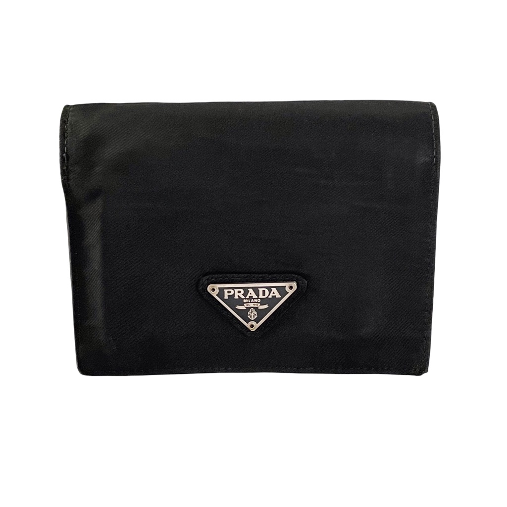 Prada Black Tessuto Nylon Triangle Logo Medium Bifold Wallet 90s